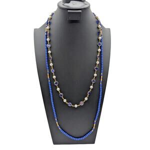 Lot of Two Vintage Blue Gold Tone Long Necklaces